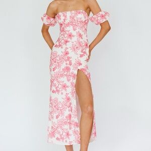 Selfie Leslie Pink Floral One-Shoulder Maxi Dress with Thigh Slit